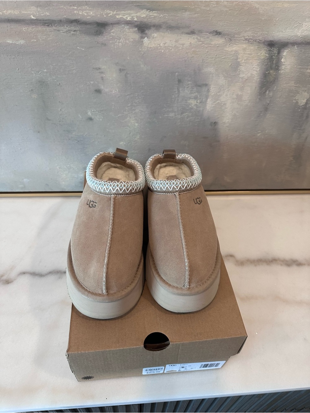 UGG Women's Tan Suede Fur-Lined Slip-On Boots